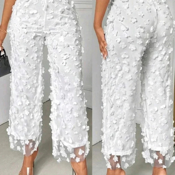 Women's Stylish Straight Leg Pants With 3D Flower Design - Random Pattern - Picture 1 of 6
